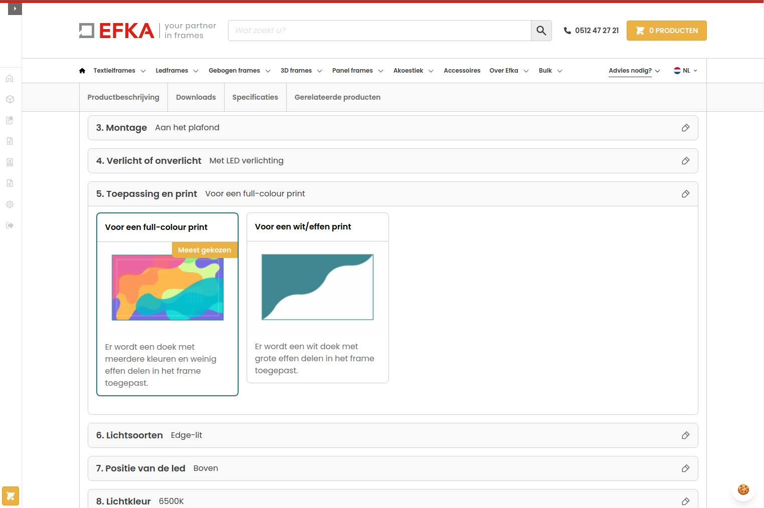 EFKA 2D product configurator screenshot